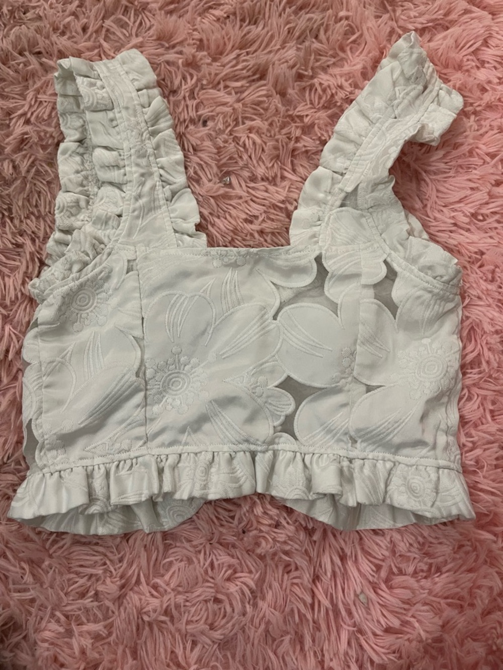 For Love & Lemons Evelyn Crop Top White Ruffle Eyelet Crop Top Women XS - Picture 4 of 5